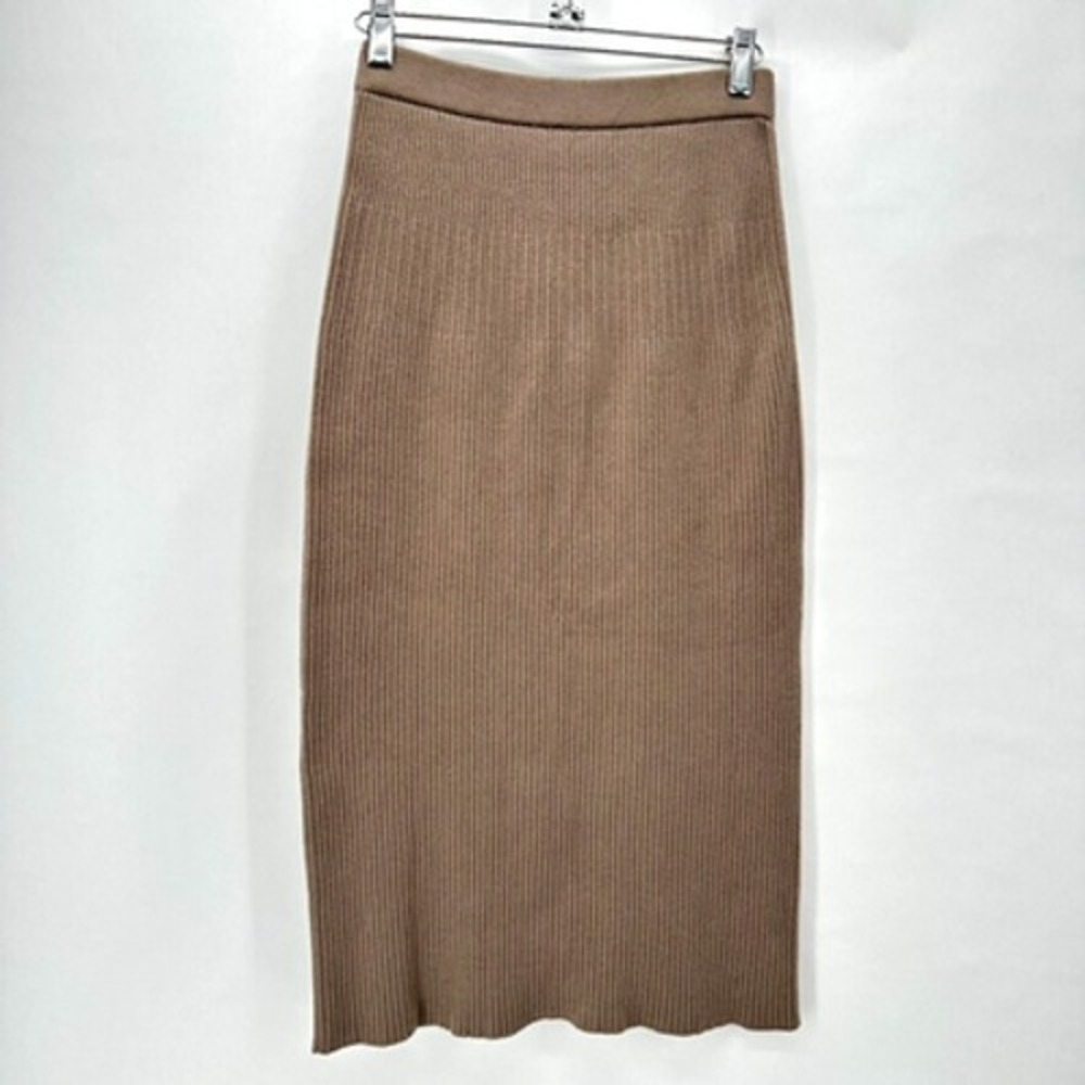 Uniqlo Bodycon Pencil Skirt‎ Womens Small Brown Ribbed Knit Midi Preppy Capsule - Picture 4 of 10